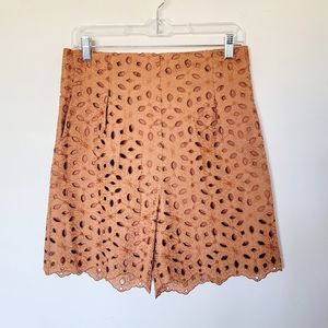 D. EXTERIOR Eyelet Lace Bermuda Shorts in Rust